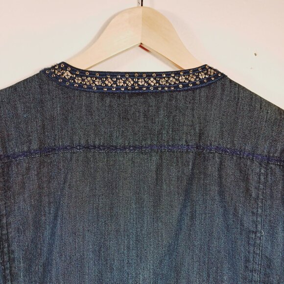Chico's Size 3, Denim Jacket, Dark Blue, Embellished, Beautifully Lined, 3 = XL - Picture 4 of 12
